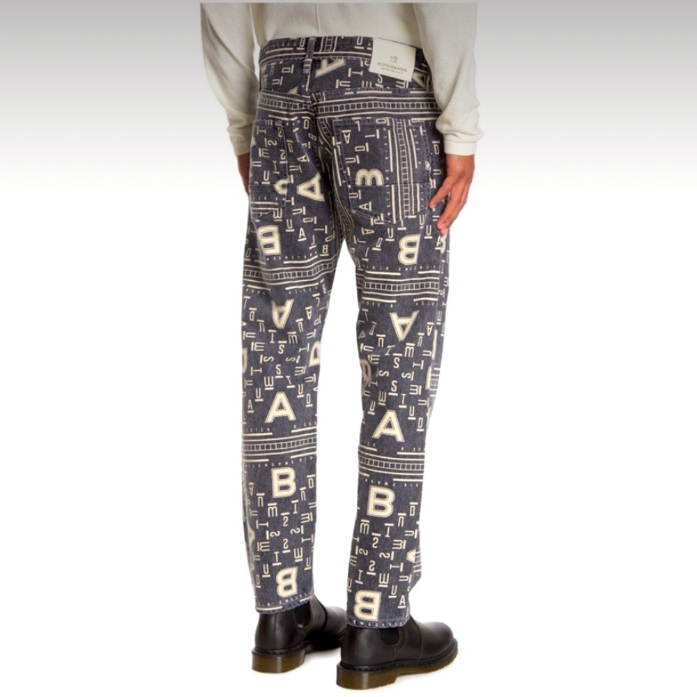 Scotch & Soda grey Vernon strait cropped logo print jeans sz 36 / 34 NWT